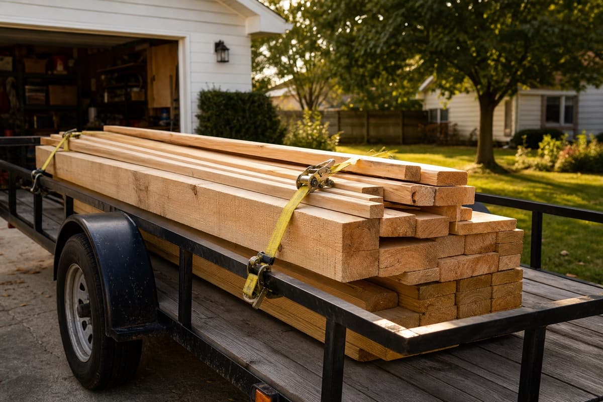 Ratchet straps securing a load on a utility trailer